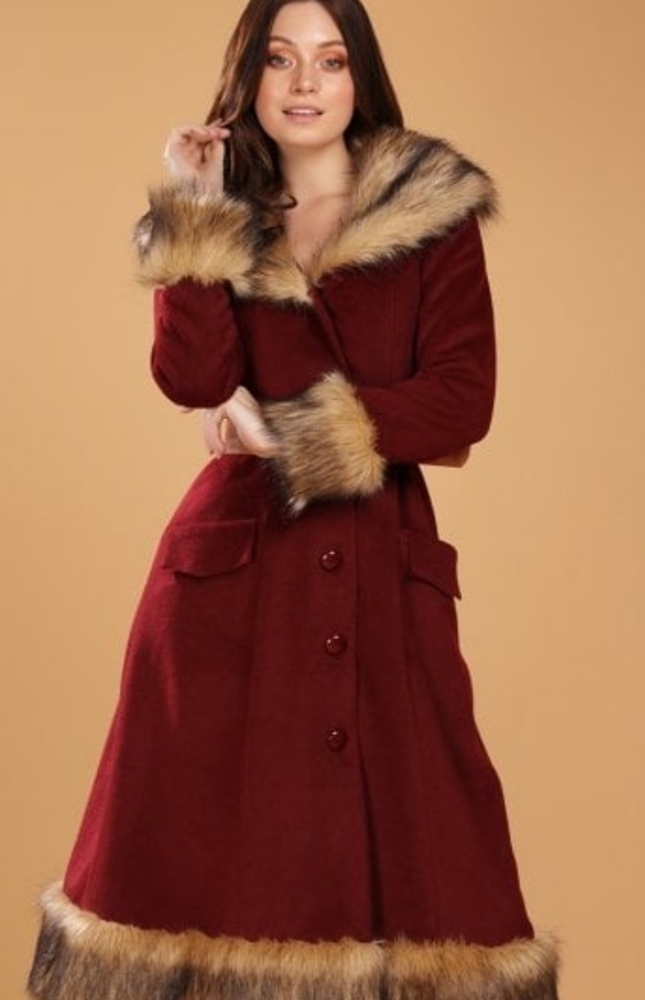BNWT collectif burgundy faux fur coat sz 16❤💜💙